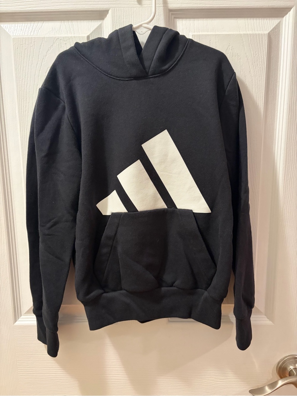 adidas Black Hoodie with White Trefoil-Style Logo
